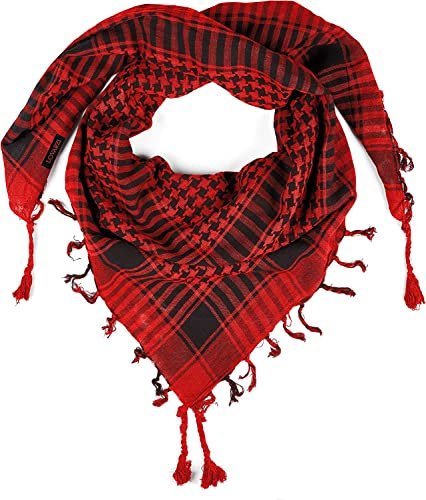 THE ART BOX Herren Shemagh Wickeln Baumwolle Schal Rot Schwarz - 110x110cm Unisex Halstuch Palästinenser Tuch Military Kufiya Taktisch Wüste Arabisch Scarf