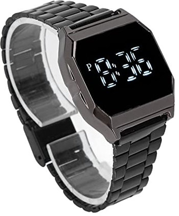 Fockety Reloj Deportivo Digital, Correa de Acero Inoxidable, Reloj de Pantalla Táctil, Reloj Digital LED Transparente Multifuncional con Función de Cronógrafo de Alarma para Hombres Y Mujeres(Negro)