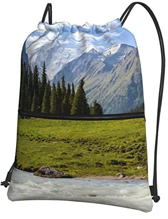 Snowy Mountains Outdoor-Freizeit-Rucksack mit Reißverschluss und Kordelzug, 39 x 46 cm (L x H), gut für Reisen, Handgepäck, Camping, Schwarz, Einheitsgröße