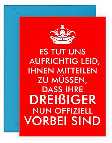 Central 23 Lustige Grußkarte für Ihn – Dreißiger Nun Offiziell Vorbei Sind - Humorvolle Geburtstagskarte für Sie – 40 geburtstag frauen männer - Kommt mit Aufkleber