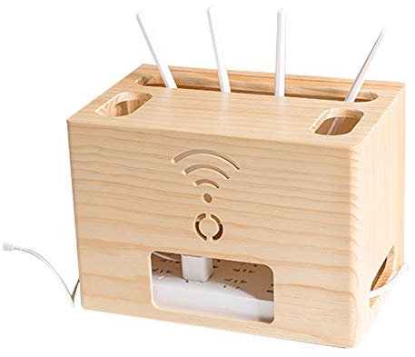 GREMBI Wall Mount Router Organizer Box Tv Cable Tidy Box Wood Media Console Shelf Cable Box Organiser Home Office Cable Tidy Storage Solutions