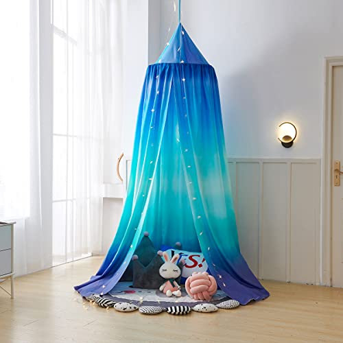 Surwin Betthimmel Madchen Jungen Babybett, Romantisch Moskitonetz Baldachin Kinderzimmer Einzelbett Himmel Schlafzimmer Dekoration Spielzelte Kinder Geschenk, Ohne Bohren (Farbverlauf Blau)