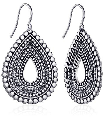LILIE&WHITE baumelnde Ohrringe in Tropfenform aus antikem Silber mit eingravierten, strukturierten böhmischen Ohrringen, Modeschmuck