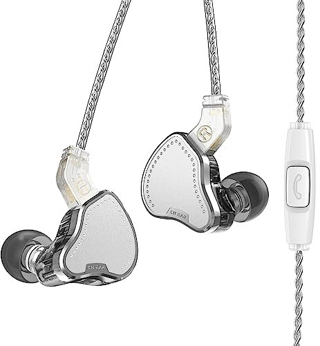 In Ear Monitor HiFi KB2208, Unidad DD de Alto Rendimiento, Potente bajo, Auricular intrauditivo, diseño de Cable Desmontable, 0,78 MM, 2 Pines para músico, Cantante, Baterista(Plata, con micrófono)