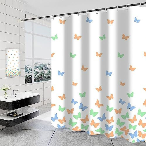 Lkw Ogechi Tenda da Doccia Impermeabile da 200 CM con Stampa a Farfalla, Tenda Doccia in Poliestere Lavabile Farfalla, Tenda da Bagno in Poliestere Antimuffa Extra Larga da 300 CM (300x200cm)