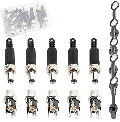RUNCCI-YUN 5Pezzi Kit 5.5 mm x 2.1 mm DC 12V connettore maschio femmina da pannello,DC 12V connettori alimentazione,connettore saldare DC,Per CCTV Home Security Surveillance Camera