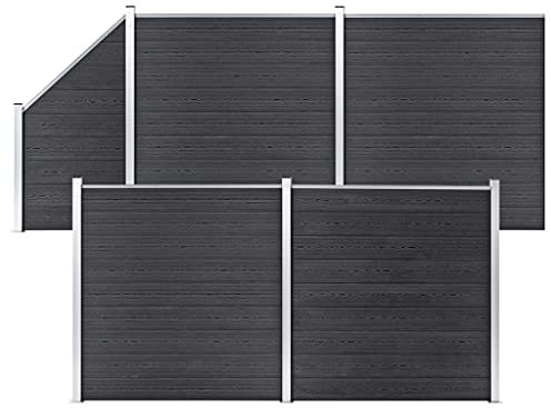 GuyAna WPC Zaun-Set 4 Quadrate + 1 Schräge 792x186 cm Grau Sichtschutzzaun Palisadenzaun Zaun Sichtschutz Gitter Gartenzaun Komplettset