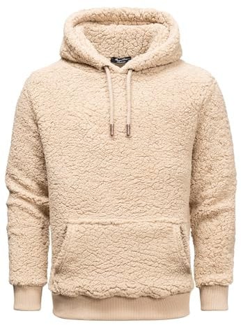 Amaci&Sons Herren Kapuzenpullover Teddyfell Teddy Sweatjacke Plüsch Hoodie Pullover Sweatshirt 4067 Beige L