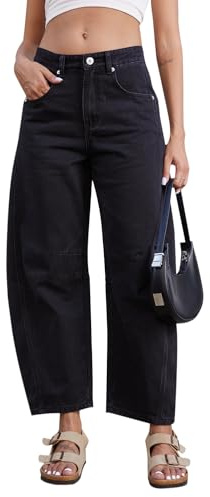 GREAIDEA Mid Rise Barrel Jeans for Women Trendy Wide Leg Baggy Relax Fit Cropped Denim Pants Trouser Ankle Stretchy Jeans