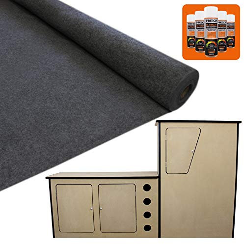 11 m² Van Futter Teppich Super Stretch Kit Anthrazit Dunkelgrau | mit Wohnmobil Wohnmobil Küche Einheit | Gratis 5 Heavy Duty Kleber Spray Dosen