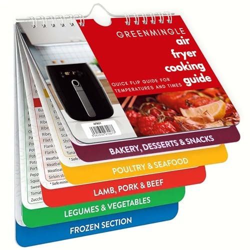GreenMingle Air Fryer Cookbook Magnetic Cheat Sheet Set Air Fryer Cooking Times Chart Oven Cooking Pot Temp Guide Conversion Chart Cooking Measurements for Food Air Fryer Accessories Recipes Guide