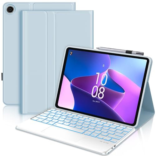 Keyboard Case Touchpad for Lenovo Tab M10 Plus 10.6, Wireless Detachable Bluetooth Trackpad Keyboard with Stand Cover for Lenovo Tab M10 Plus (3rd Generation) 10.6 Inch 2022 Tablet, Sky Blue