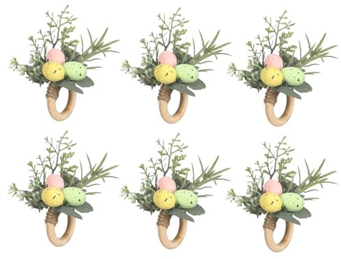 BEIJIALY 6 Stück Oster-Serviettenringe, Ostereier, Frühlings-Serviettenringe, Osterhasen-Serviettenringhalter, Bauernhaus-Serviettenhalter, Osterfeiertags-Themendekoration(Stil 1)