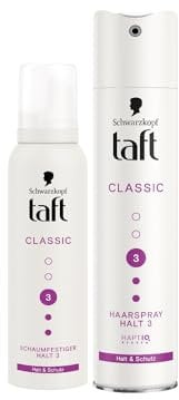 Taft Schwarzkopf Schaumfestiger Classic Halt & Schutz (150ml) Haltegrad 3 Haarschaum für alle Haartypen & Haarspray Classic (250 ml) Haarstyling Halt und Schutz, vegane Formel*