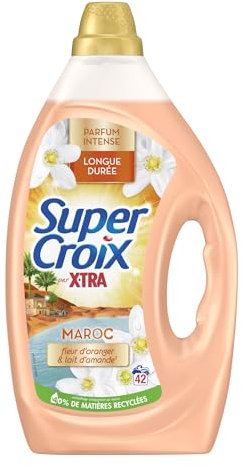 Miror Super Croix par X•Tra - Lessive Liquide - Maroc - Fleur d'Oranger & Lait d'Amande - Moment Evasion - Experience Sensorielle - Parfum Intense-Longue Durée - Efficace dès 20°C - 42 Lavages