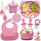 Dazhtu 10 Piezas Vajilla Bebe Silicona, Vajilla de Silicona para Bebés con Ventosa, Plato Bebe Ventosa Platos bebe impermeable, Cubiertos Bebe, Vajilla de aprendizaje para comer destete(Rosa oscuro)