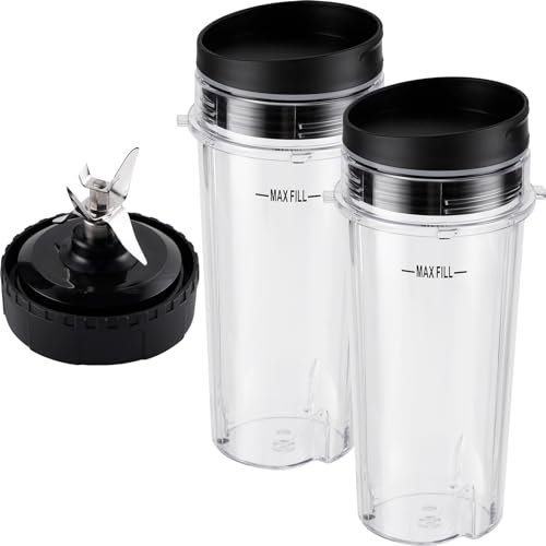 Equust 5-piece Ninja Blender Cups Replacement Single Serve 16oz Cups with Sip & Seal Lids, 6 Fins Extractor Blade Compatible with Nurti Ninja Blenders Pro BL660 BL663 BL663CO BL665Q BL740 BL770