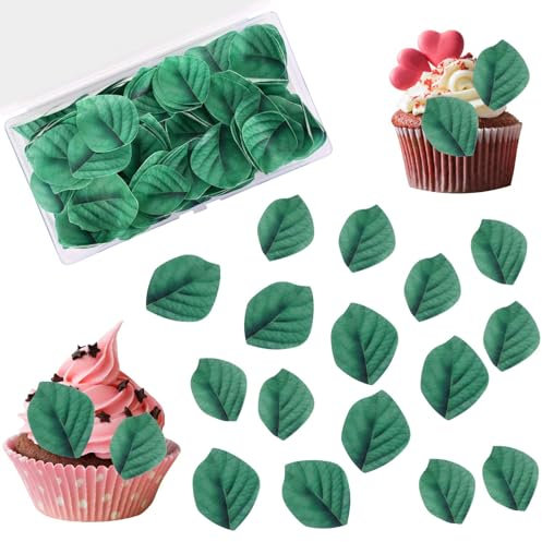 100 Pièces Decoration Gateau Comestible,Feuille de Cupcake Toppers,Tropical Gâteau Décorations,Feuille Décoration de Gâteau,pour Hawaï Aloha Jungle Summer Theme Party, Mariage (Vert) (Vert)