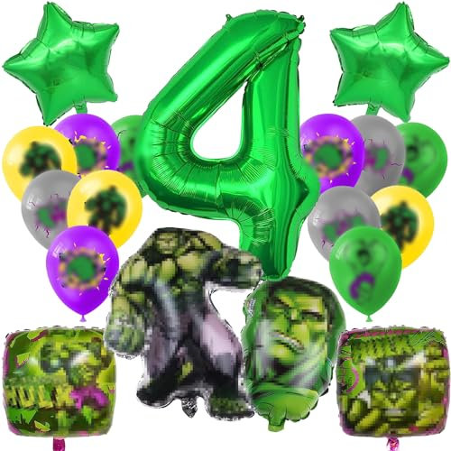 Geburtstagsdeko Junge, 18 Stück Geburtstagsdeko 4 Jahre Junge, Luftballon 4. Deko Kindergeburtstag, Grün Folienballon Dekoration Set, Geburtstagsparty Deko für Jungen, Kinder, Thema Party (4)