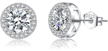 SLUYNZ Sterling Silber Zirkonia Runde Halo Ohrstecker für Frauen - 8MM - Post Fassung - Poliert (Rhodium, 18 Karat Gold, Roségold) - Hochzeit, Jahrestag