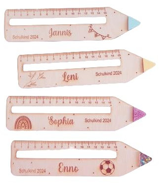 Personalisiertes Lineal 15 cm mit Lesehilfe als Geschenk zur Einschulung -Schulkind 2025 - Geschenkidee Schultüte für Mädchen und Jungen aus Holz - Grundschule viele Farben
