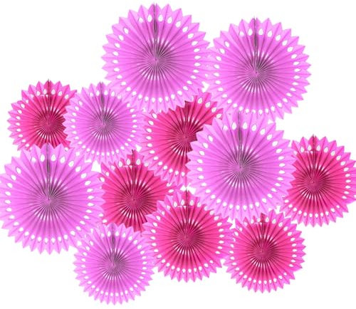 12 Pcs Pink Party Decorations, Pink Decorations, Pink Wedding Decoration, Party Ceiling Fan Set, Paper Fans Party Decorations, Used for Party Decorations and Festival Event Decoration