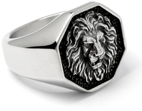 Löwen-Ring aus Edelstahl silber poliert Löwen-Kopf Herrenring Männer Schmuck Geschenk
