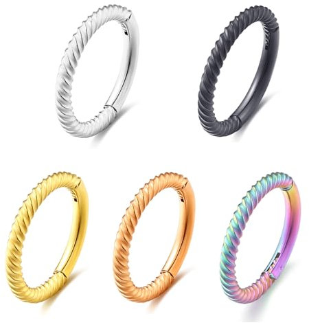 Lantine 5 Stück 16g 10mm Dreifach Septum Piercing Ring 316L Chirurgenstahl Hinged Segment Clicker Ring Forward Helix Piercing