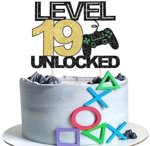 1 Stück 19 Videospiel Tortendeko Glitzer Gaming Level Unlocked 19th Geburtstag Kuchen Deko Spielkonsolen Cake Topper für Jungen Mädchen Spielkonsole Theme Geburtstag Party Kuchenaufsatz