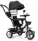 4 in 1 Dreirad, Kinderdreirad mit Schubstange, Drehbarer Sitz Vorwärts und Rückwärtsfahrt, Ausklappbarem Verdeck, Höhenverstellbar Elterngriff, Dreirad ab 9 Monate bis 25 kg (Schwarz)