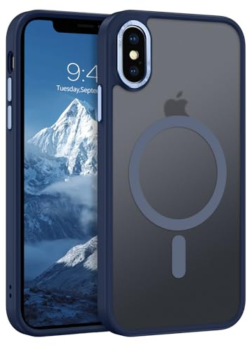 GUAGUA Cover Magnetico per iPhone X/iPhone XS, Compatibile con MagSafe, Custodia Paraurti Antiurta da Telefono Sottile Glassata Traslucida Opoca Anticaduta Hard PC TPU Morbido Protettivo Case, Blu