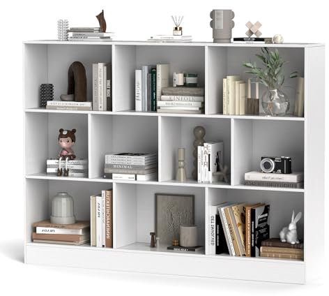 KOMFOTTEU Bücherregal 10 Fächern, Offenes Würfelregal 3 Ebenen, Standregal Aufbewahrungregal mit Kippschutz, Büroregal Spielzeugregal Holz (Weiß, 140 x 24 x 104 cm)