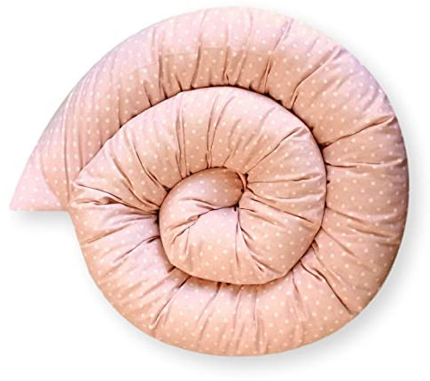 Bebeloo Bettschlange Bettkissen Seitenschläferkissen Nackenrolle Schlafkissen Kuschelschlange Stillkissen Zierkissen Zugluftstopper Body Pillow Baumwolle (Rosa Punkte, 300 cm)