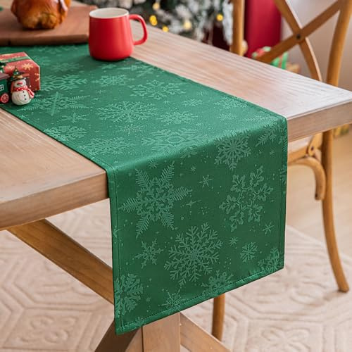 Tischläufer Weihnachten, Weihnachtsdeko Tisch Tischläufer, Weihnachtstischläufer für Tischdeko Weihnachten, Weihnachtsdeko Innen Weihnachts Tischdecke (Grün Schneeflocke, 35 * 180 cm)