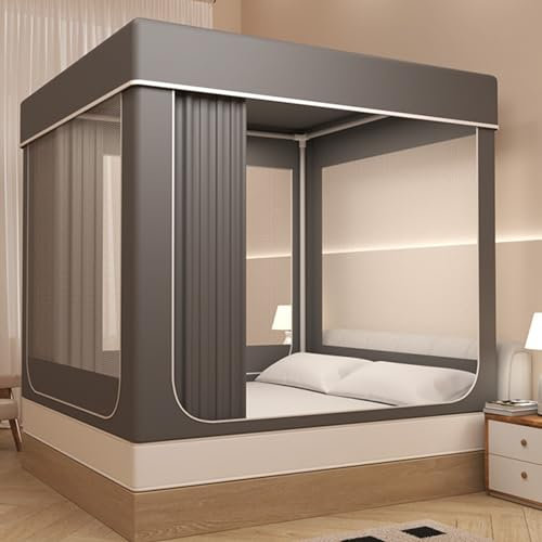 Dream Tent Betthimmel für Twin-Size-Bett tragbares Sichtschutzzelt mit 3 Türen für Kinder und Erwachsene 80% Verdunkelung atmungsaktiver Stoff Queen Size Grau