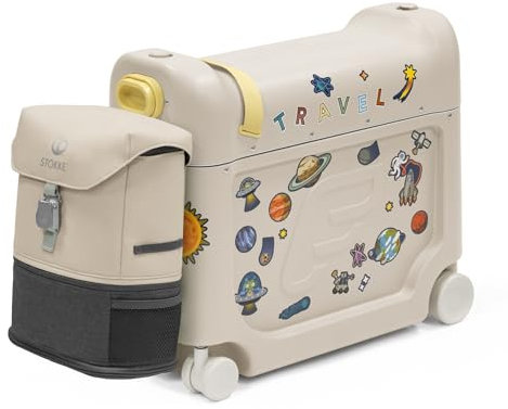 Stokke JetKids Travel Bundle, Moonglow White - Enthält den BedBox Aufsitzkoffer & das Backpack - Ideal für Kinder von 2-7 Jahren (bis 35 kg)