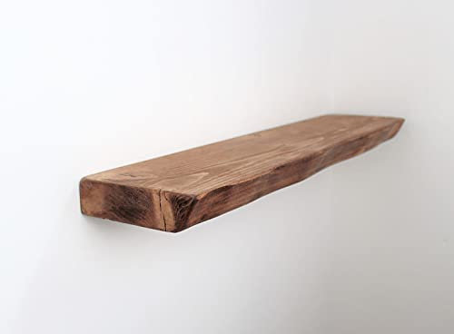 Rustikales Schweberegal aus dunkler Eiche, 140 cm, 6 x 1,5 cm, klobiges Holzregal