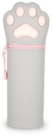 Legami - Kawaii 2-in-1 Federmäppchen aus weichem Silikon, Motiv Kitty Paw, Stifthalter für den Tisch, Reißverschluss, Stifte Buntstifte, Filzstifte, H 21,5 cm