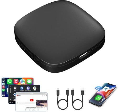 Adaptador inalámbrico CarPlay y Android Auto, Carplay AI Box con soporte para Netflix y YouTube, adaptador Bluetooth para coche, caja mágica para coche, ranura para tarjeta TF, Plug & Play para una