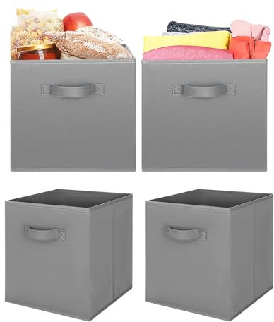 4pcs Cube Storage Box 27x27x27cm - Foldable Storage Box with Handles Storage Cubes for Home, Office & Nursery Organisation (Gery)