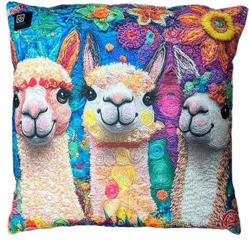 Warmpi® Heizkissen mit Warmpi® Powerbank - Lustiges Kissen mit Lamas - Nettes Wärmekissen funktioniert drahtlos, aber auch über eine Steckdose oder USB über das integrierte 2,5 m Kabel.