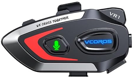 VCOROS Auriculares Casco Moto,VR1 Casco Moto Bluetooth,5.3 Bluetooth Dual Cancelación de Ruido DSP&CVC,IPX6 Impermeable,Respuesta AutomáticaCompatible con Todos Los Cascos 1000mAH (Soft Mic)
