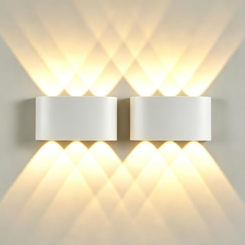 Lightsjoy 2x LED Wandleuchte Innen Aussen Wandlampe Weiß Up Down, Warmweiß | Aussenlampe Wand IP65 spritzwassergeschützt, Wandbeleuchtung für Wohnzimmer Flur Treppenhaus Hauswand