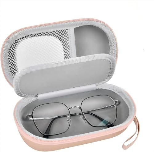 GWCASE Portable 2 in 1 Contact Lens Case and Glasses Case, Traveling Cases Bag Box Holder with Soak Storage Kit Included Built-in Mirror, Tweezer, Contact Lens Solution Bottle and Hand Strap-Gold