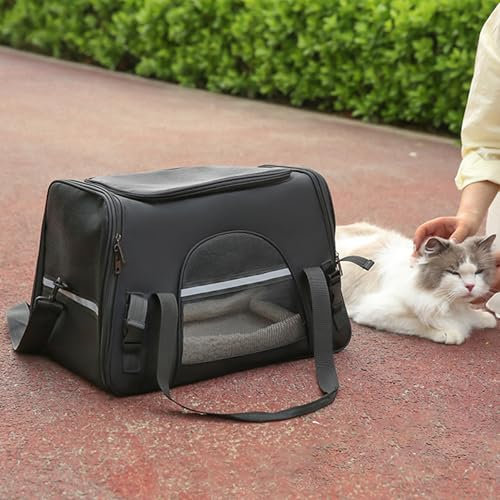 UUE Faltbare Hundetragetasche Katzentragetasche, Haustiertragetasche mit 4-seitigem Netz, Tragbar Faltbare Tragebox Haustiere im Flugzeug mit Schultergurt für Hunde & Katzen bis 7.5kg