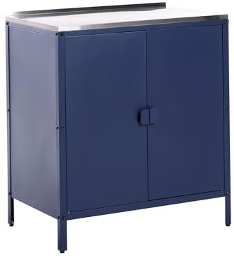 Beliani Outdoor-Küchenschrank Blau Stahl mit Edelstahlplatte Modern | Metall, Pulverbeschichtet, Belastbarkeit 20 kg, Für den Außenbereich, 80 x 50 x 90 cm, Windbeständig