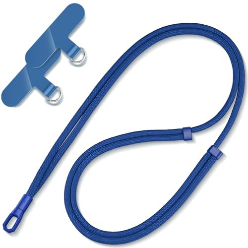 PEREKHVAT Universelle Handykette, Einstellbares und Abnehmbares Handy Lanyard, Kompatibel mit allen Smartphones, Inklusive 2 Universellen Patches, Ideal für Jede Hülle - Blau