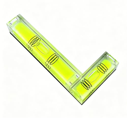 L-Shaped Spirit Level, High Visibility Green Acrylic Construction, Multi-Vial Angle Measurement Tool (95X44X17mm)