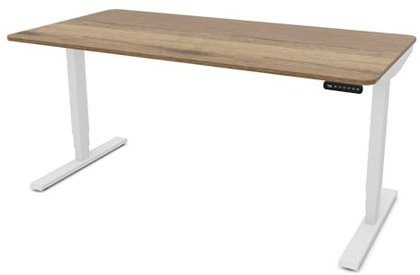 ASSMANN Höhenverstellbarer Schreibtisch elektrisch, 160x80cm, TÜV-geprüft | stufenlos verstellbar mit Aufprallschutz, ergonomischer Schreibtisch Made in Germany, abgerundete Ecken, Eiche Tabak/Weiß