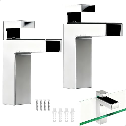 Support Etagere Verre Pince Verre 2 Pièces Réglables équerre étagère Murale Avec Vis de Fixation pour étagère en Bois Verre de 3 à 28 mm épaisseur(Argent)